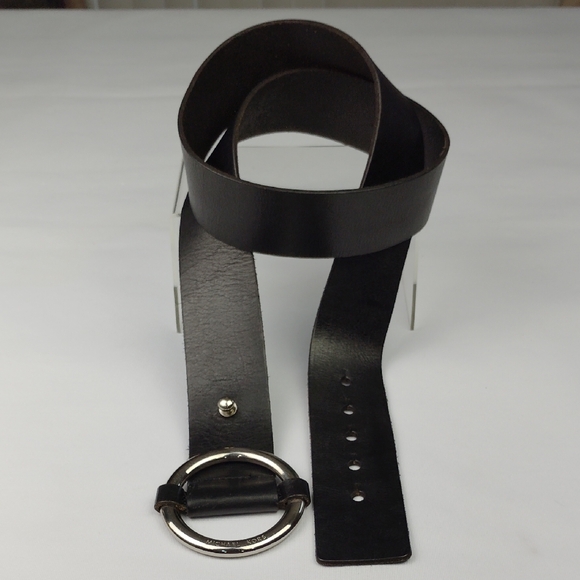 Michael Kors Black Leather Belt with Silver Buckle. main image 13